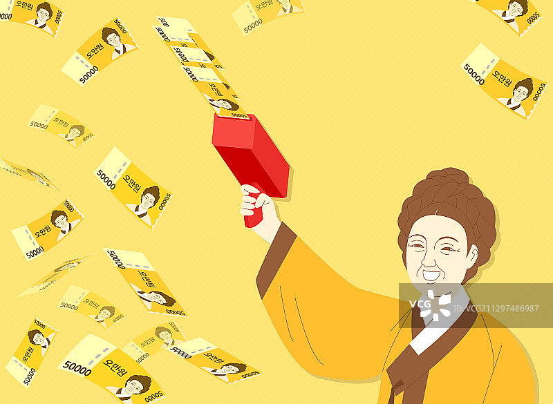 抛掷韩元纸币的漫画风格插画009图片素材