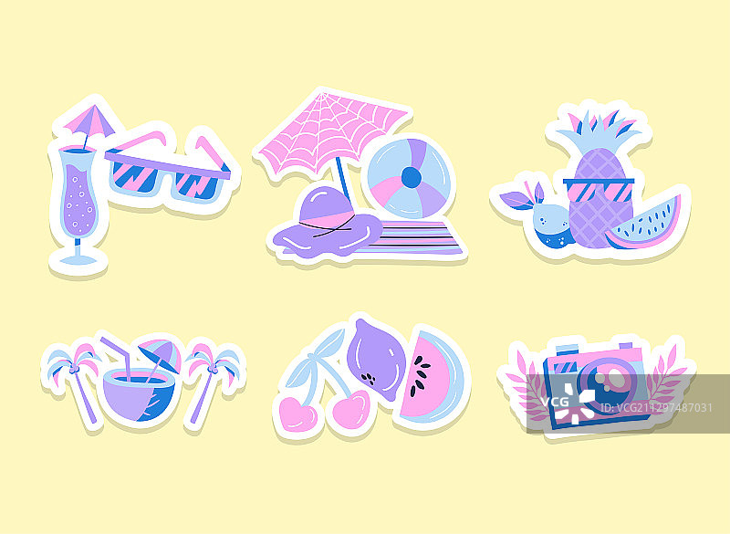 白色背景上的夏季元素集合插画图片素材