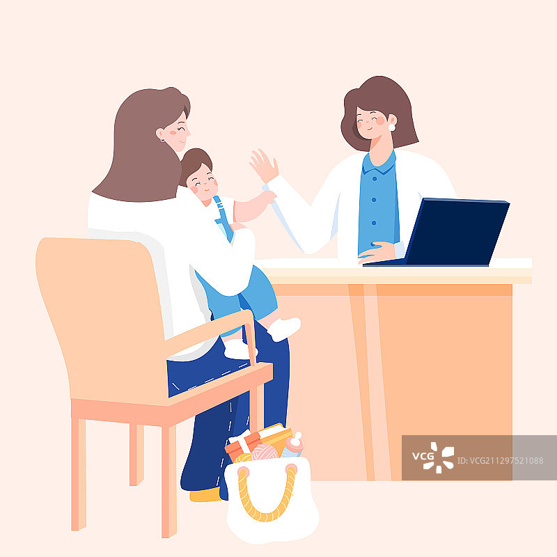 卡通医疗健康治病打疫苗打针少儿疾病预防儿童儿科医院矢量插画图片素材