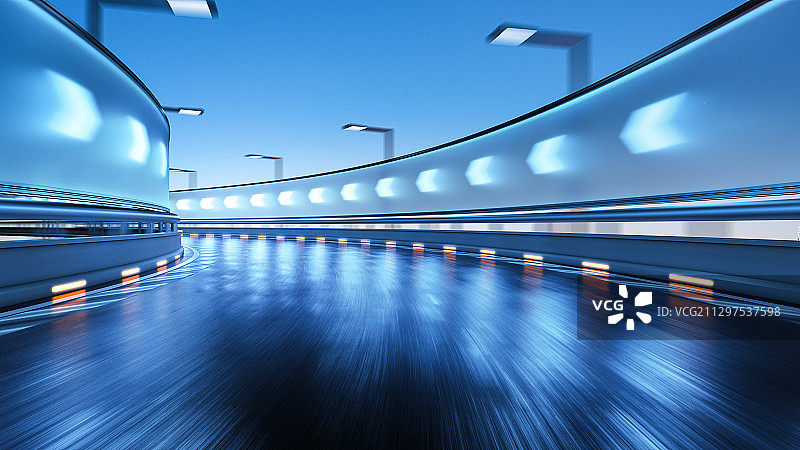 三维制作的科幻隧道及沥青路面图片素材