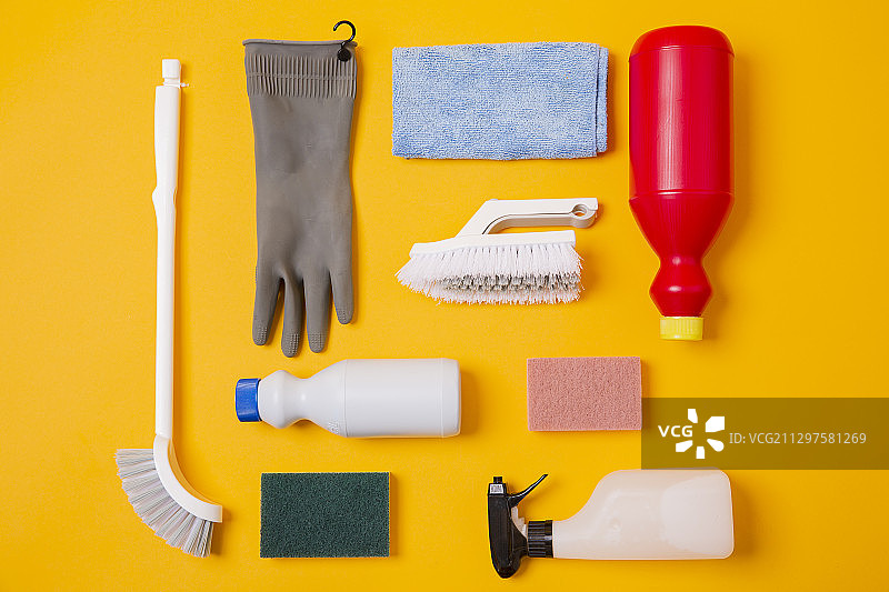 卫生与清洁概念：家居清洁和各种清洁产品图片素材
