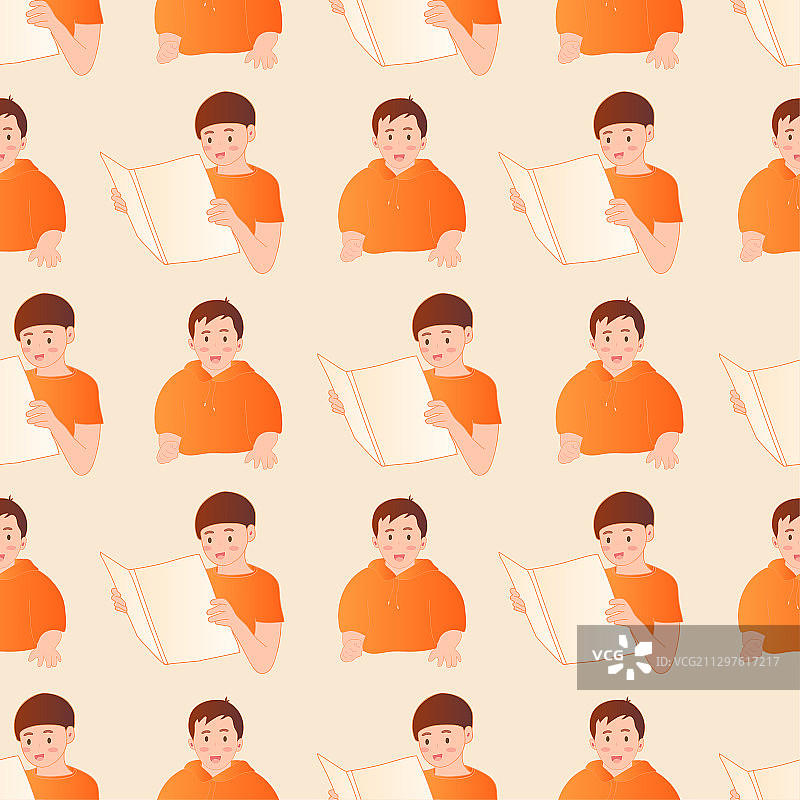 两个小男孩矢量插画无缝壁纸图片素材