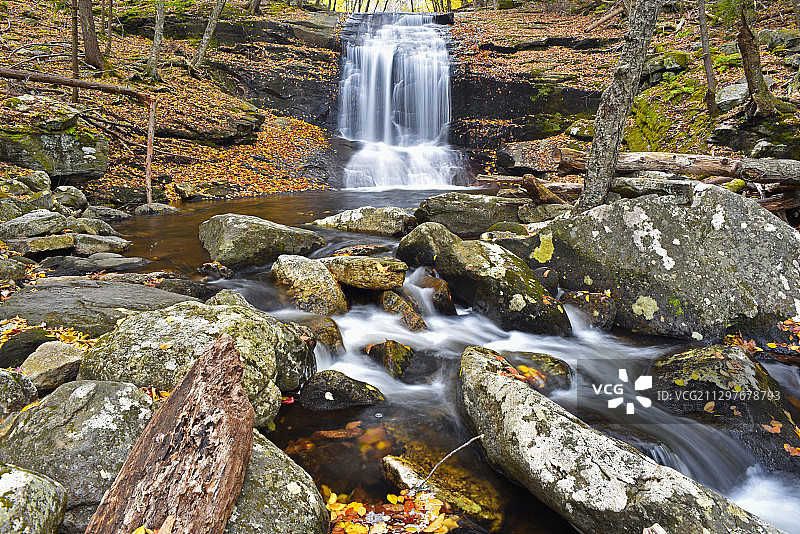 美国阿什菲尔德：森林中的瀑布风景图片素材