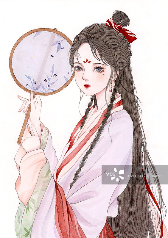 水彩手绘古风少女半身像图片素材