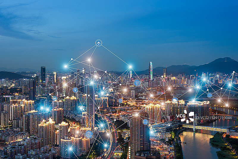 深圳城市风光和5G网络概念图片素材