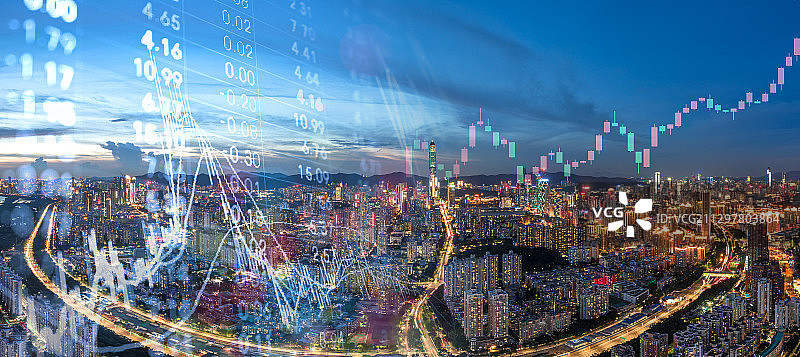 深圳城市天际线和金融股市概念图片素材