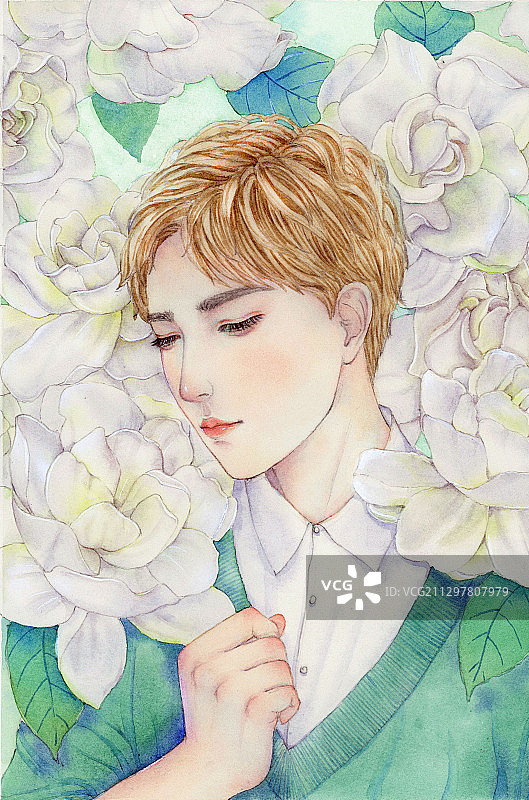 花中少年图片素材