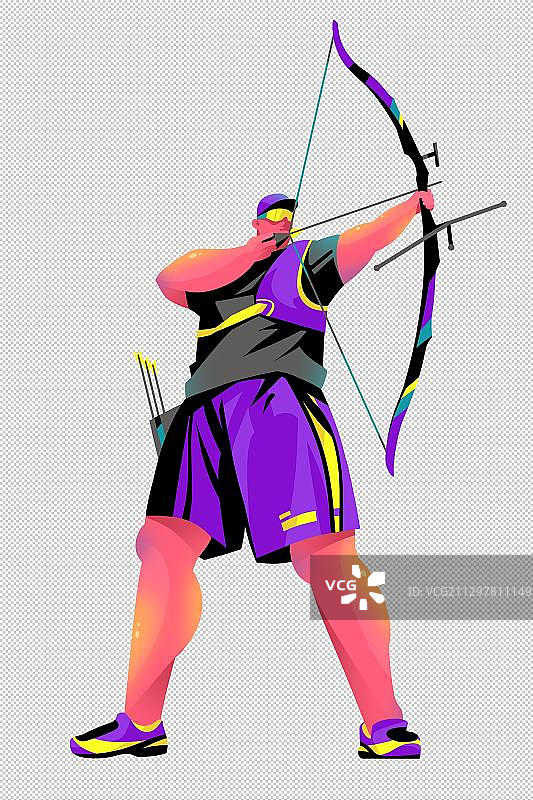 现代男子拉弓射箭的全身插画图片素材