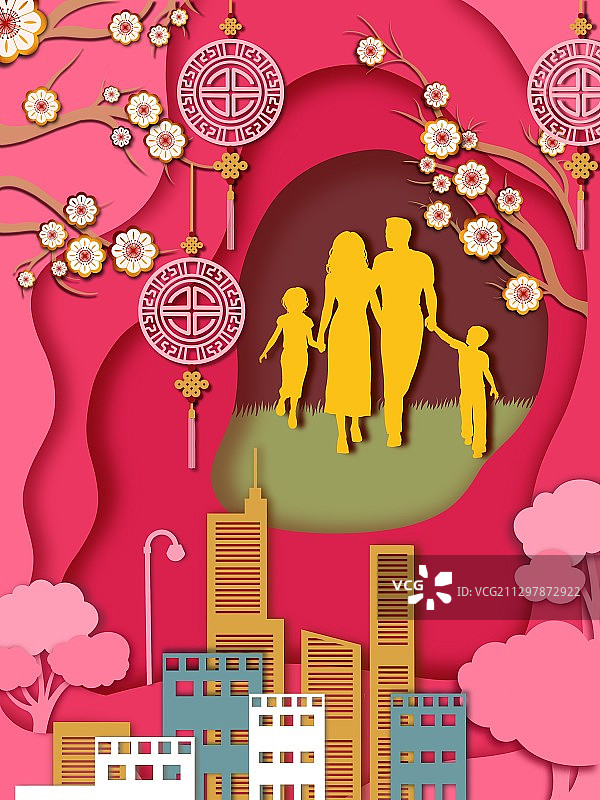 剪纸风·回家过年图片素材