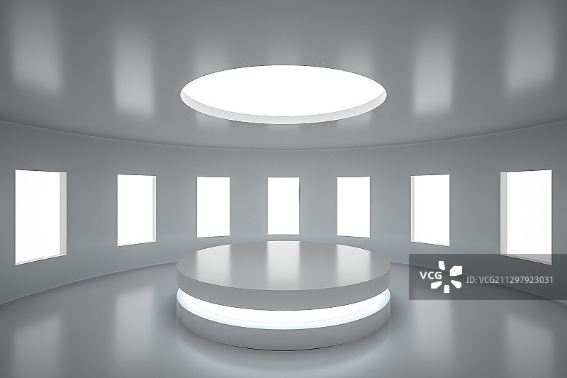 现代科技感空间和圆形展示台，三维图形图片素材
