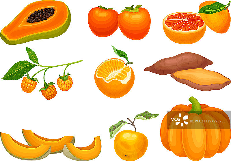 橙色蔬菜和水果与成熟的柿子图片素材