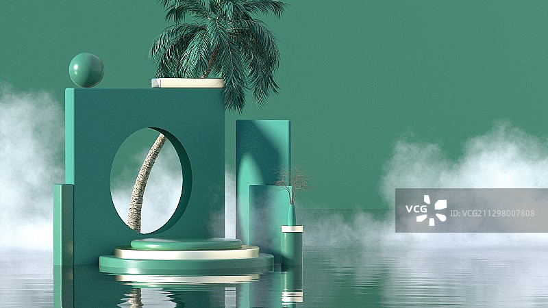 3D渲染简约柔色时尚电商产品展台图片素材