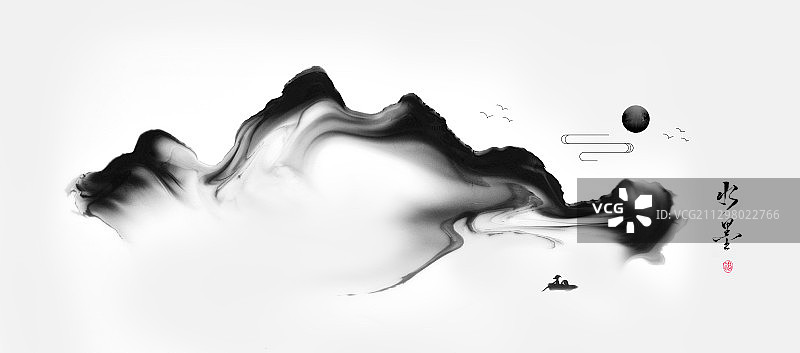 中国风抽象水墨画之山水画图片素材