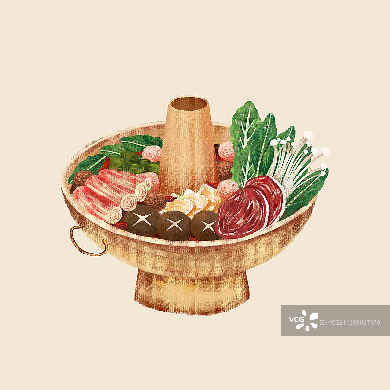 冬天老北京麻辣牛肉火锅插画图片素材