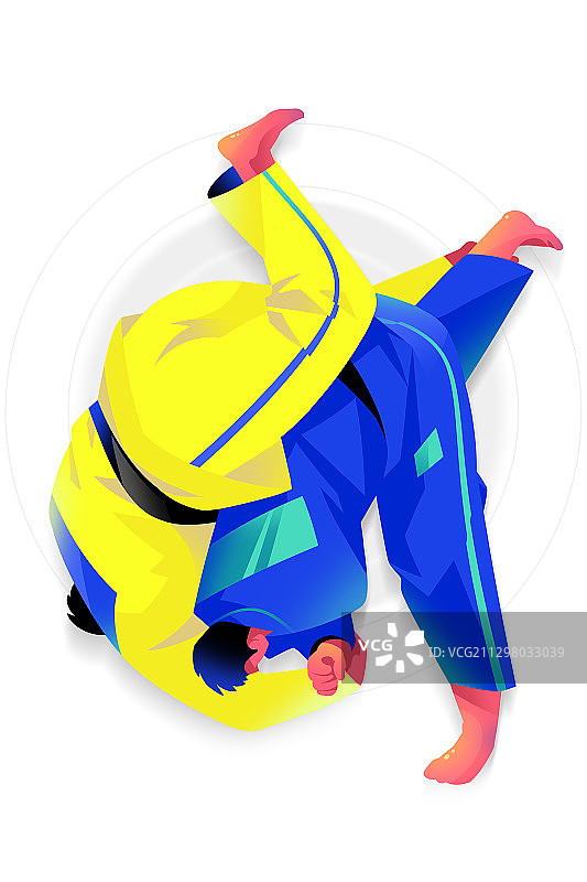 两名短发男子比赛柔道摔跤的插画图片素材