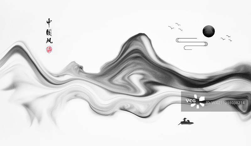 中国风抽象水墨画之墨影山峦图片素材