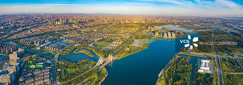郑州北龙湖全景高清航拍鸟瞰图片素材