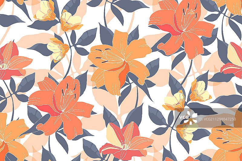 百合花卉无缝图案图片素材