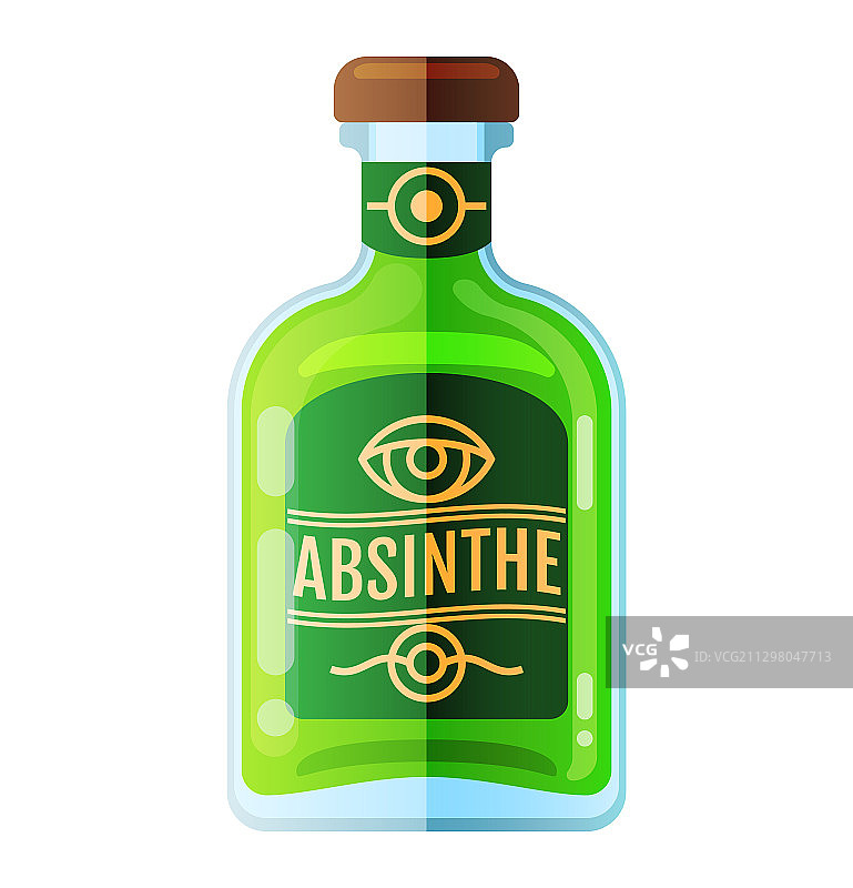 苦艾酒瓶饮料扁平图标标志图片素材