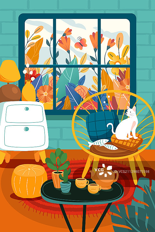 卡通家居室内房间设计装饰装修风格环境舒适租房住房电商矢量插画图片素材