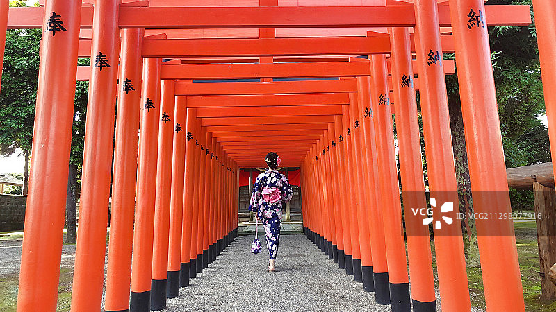 日本长廊里穿和服的女人图片素材