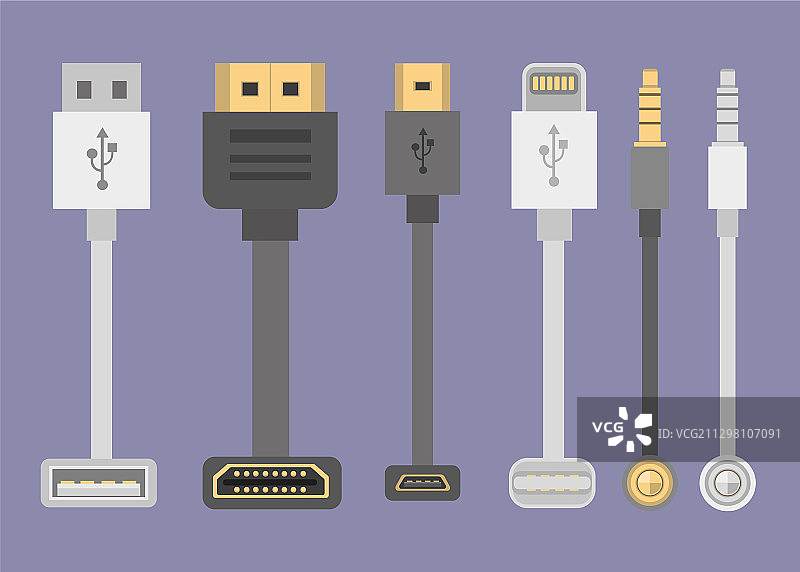 HDMI USB Lightning插孔音频电缆合集图片素材