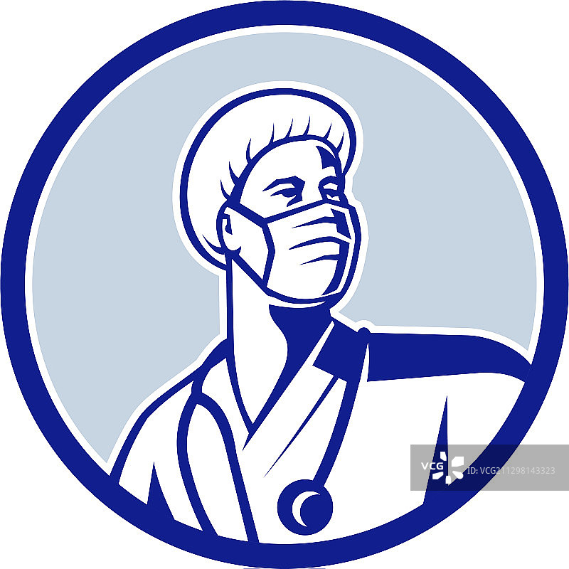 戴口罩的医生复古吉祥物图片素材