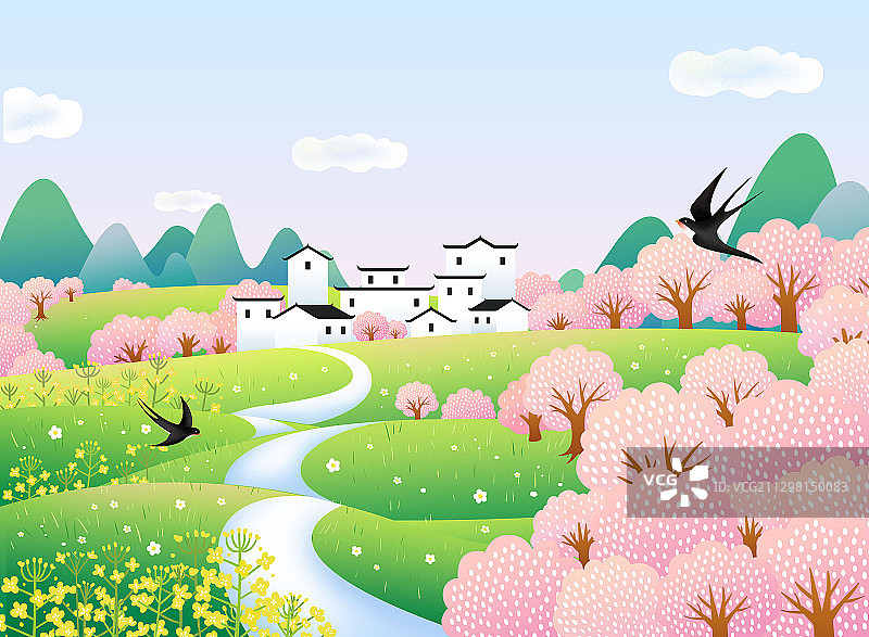 立春清明节孩子放风筝插画图片素材
