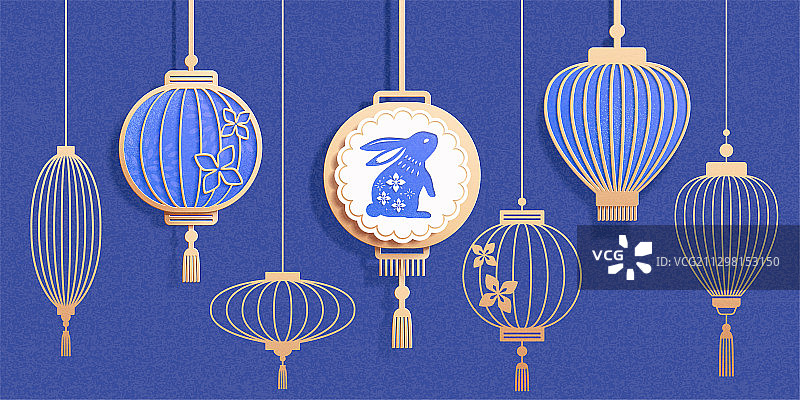 剪纸风传统中国风灯笼集合素材图片素材