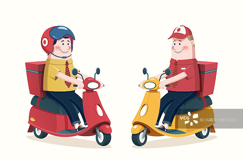 两位外卖小哥骑着速克达插图图片素材