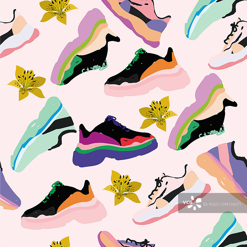 粉色米色背景上的现代时尚运动鞋图片素材