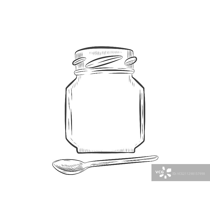 玻璃罐和勺子素描图片素材