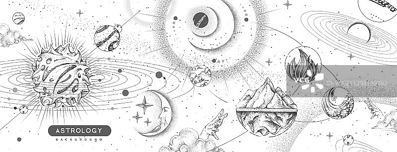 现代魔法巫术卡牌与太阳系图片素材