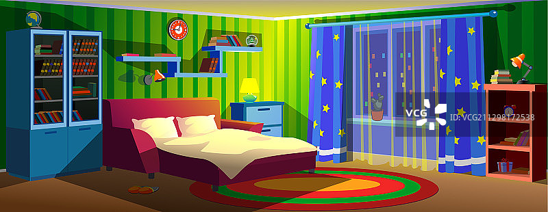 夜晚房间内的沙发床图片素材