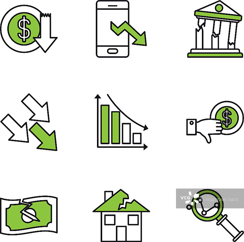 资金项目和经济衰退图标半集图片素材