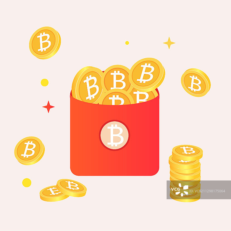 比特币礼盒红包插画图片素材