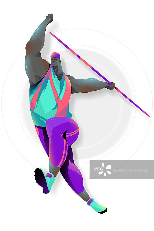 黑人男运动员投掷标枪的插画图片素材