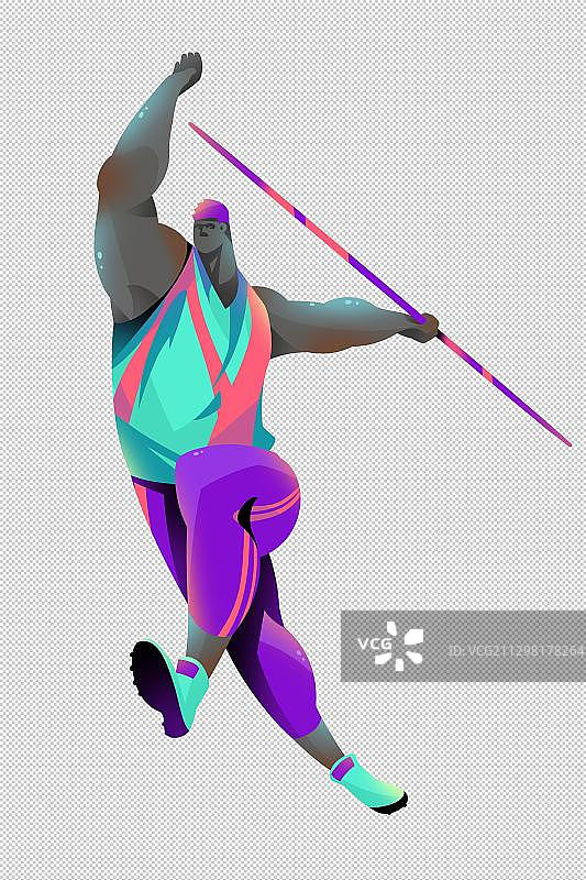 黑人男运动员投掷标枪的插画图片素材