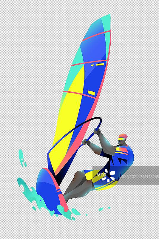 黑皮肤男青年海上驾驶帆船的插画图片素材