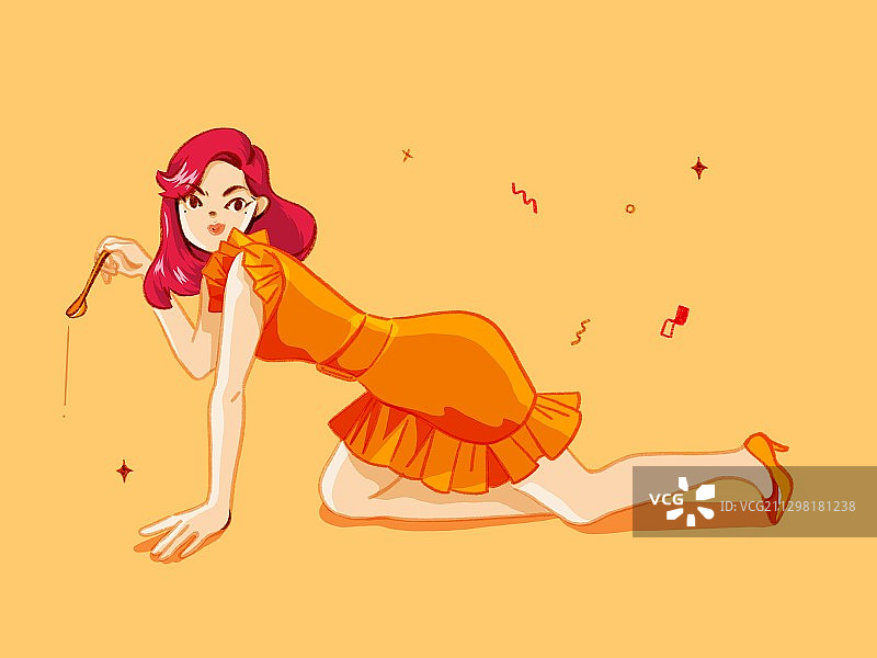 漫画风格清新活力少女插画图片素材