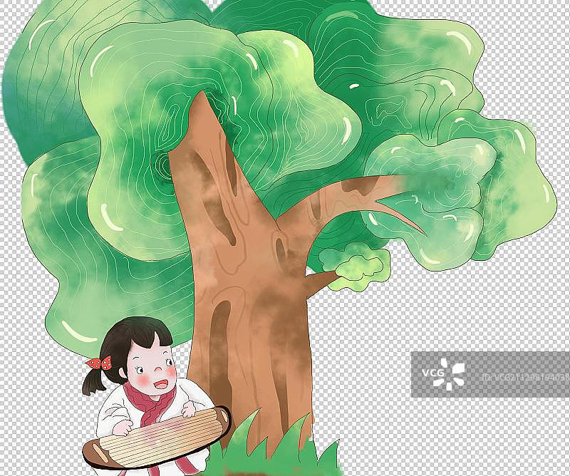 坐在树下弹琴的女孩图片素材