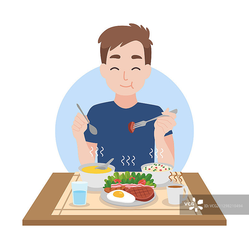 男人享受吃干净的热食图片素材