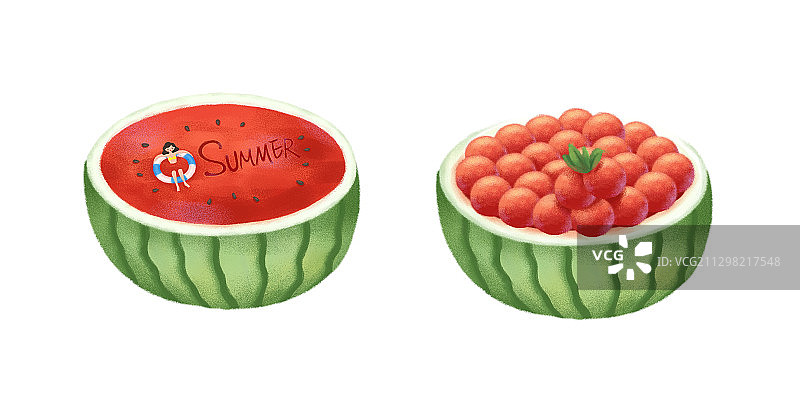 夏天西瓜冷饮女孩插画图片素材