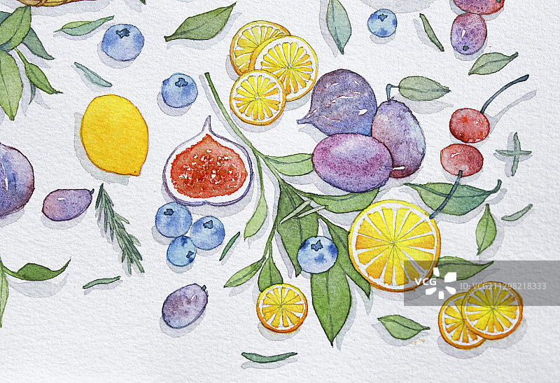 蓝莓柠檬草莓健身水果插画图片素材