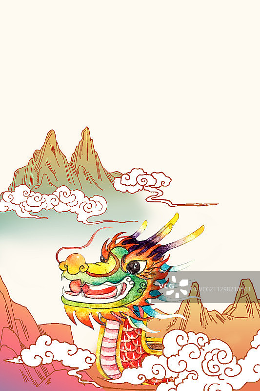 龙头节山间的龙插画图片素材