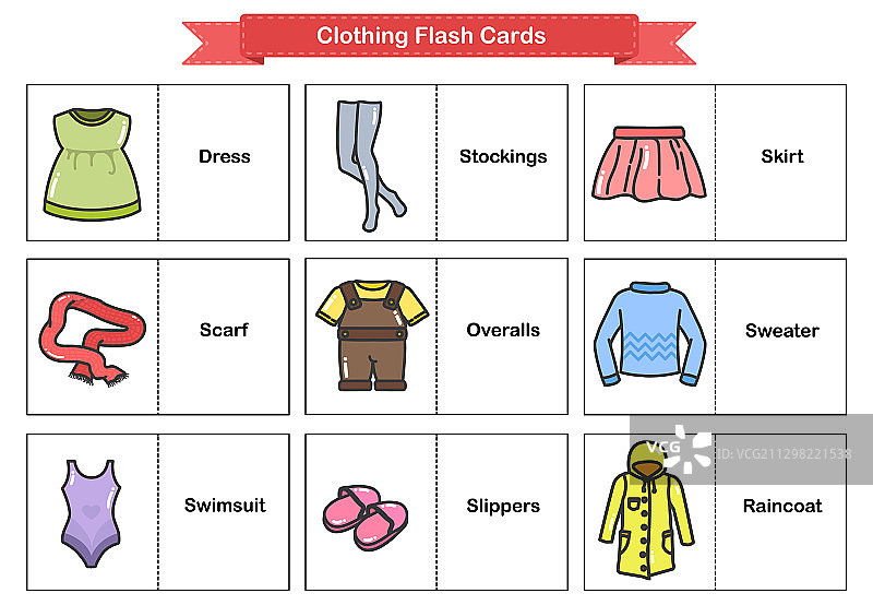 服装抽认卡 - 女人和男人衣服图片素材