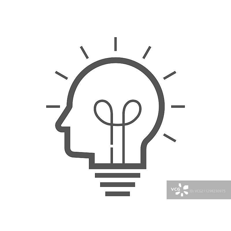 大脑想法图标，创意与想象力简约线条图片素材