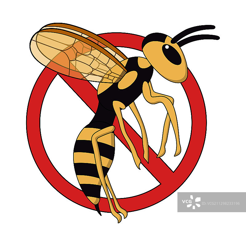 卡通飞行黄蜂与禁用标志害虫防治图片素材