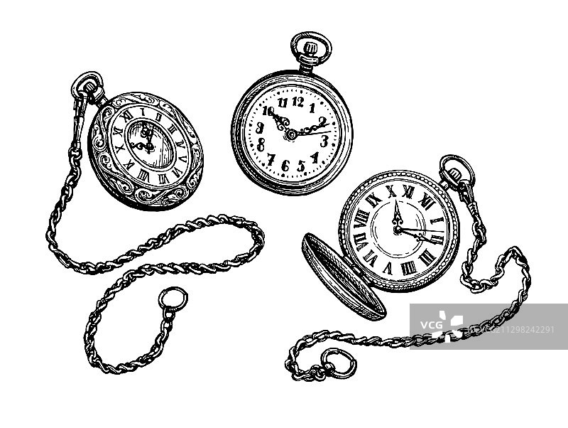 怀表与香槟酒瓶图片素材