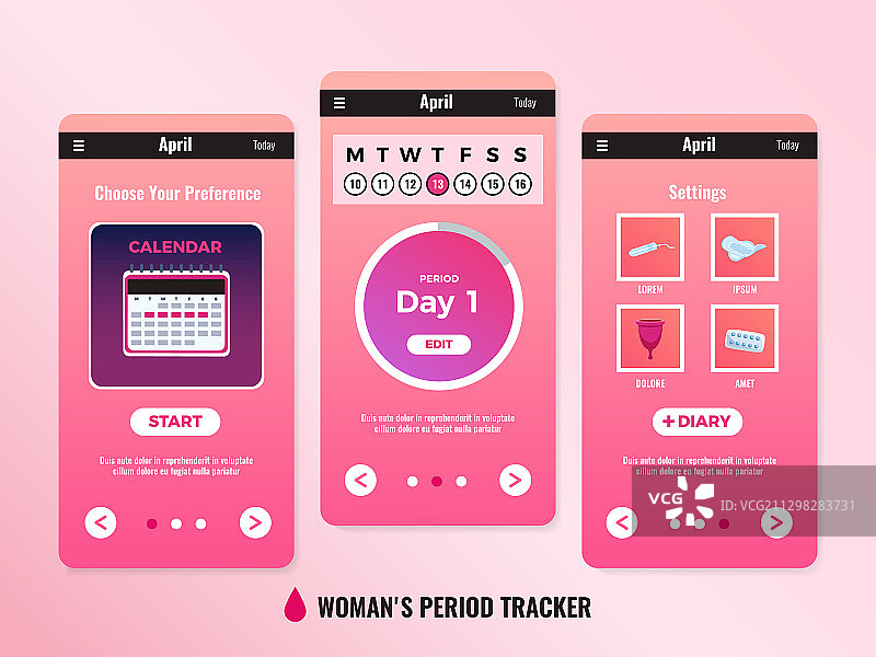 PMS女性移动应用日历设计概念图片素材